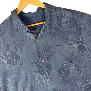 Tommy Bahama Men's XL 100% Silk Hawaiian Shirt Blue Floral Camp Short Sleeve